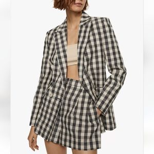 NWT Mango Emily Check Linen Blend Shorts - size 6 / 38 / Medium